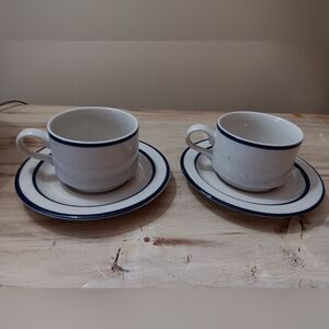 2 sets Finesse Azure Stoneware Cups Saucers Dishwasher safe